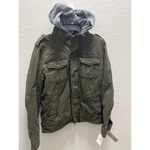 Levi's Other - LEVI’S Sherpa MEDIUM Trucker Brown Military Jacket Removable Hood